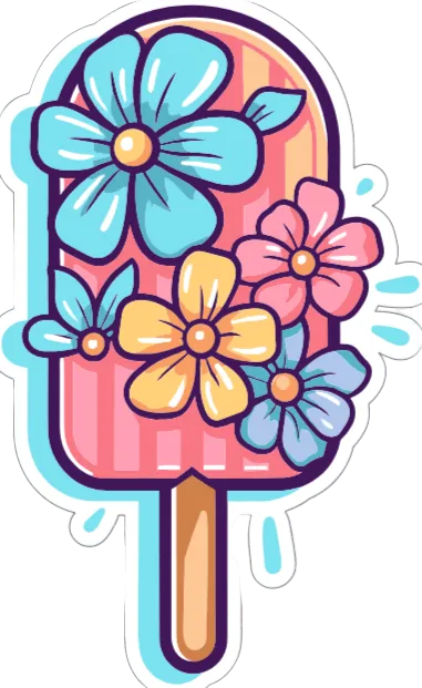 Autocollant Été – Glace bâtonnet fleurs