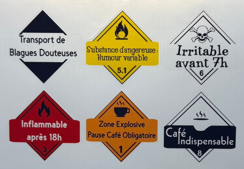 Stickers ADR Humoristiques – Feuille de 6 (5x5 cm)
