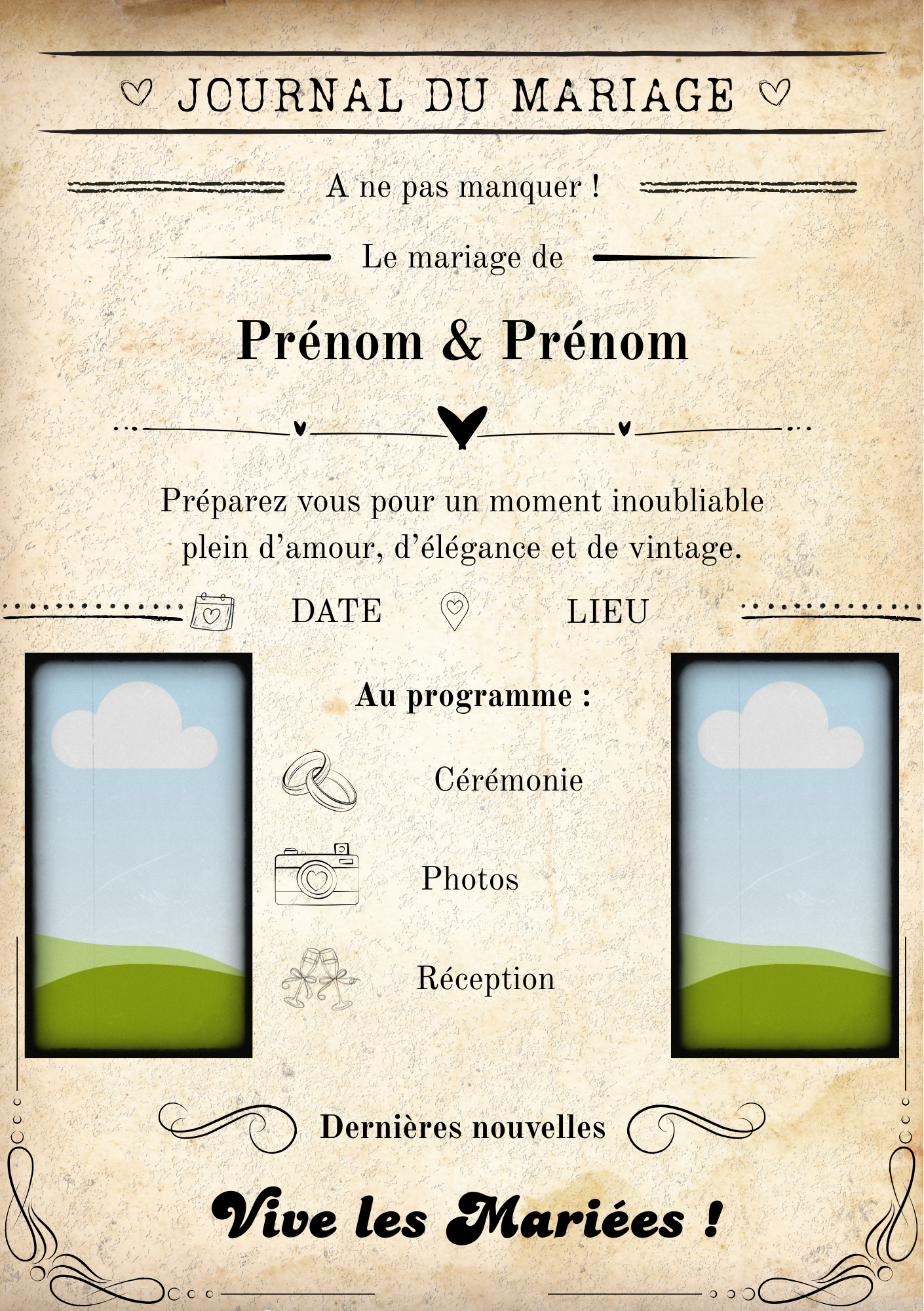 Invitation mariage style vintage plastifiée – Format A5