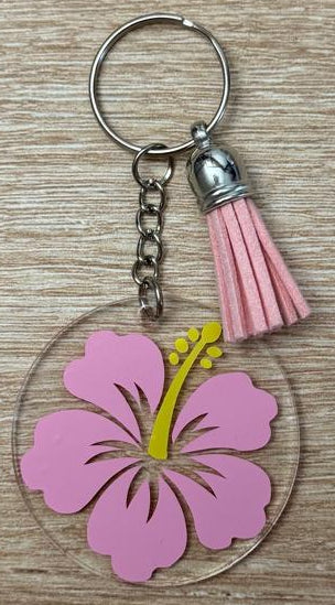 Porte-clé acrylique – Fleur d’hibiscus – Ø5cm