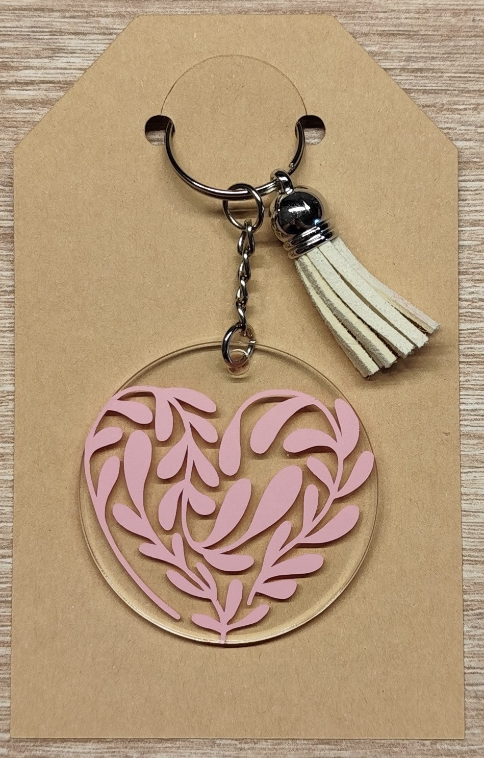 Porte-clé acrylique Cœur fleur rose – Ø5cm