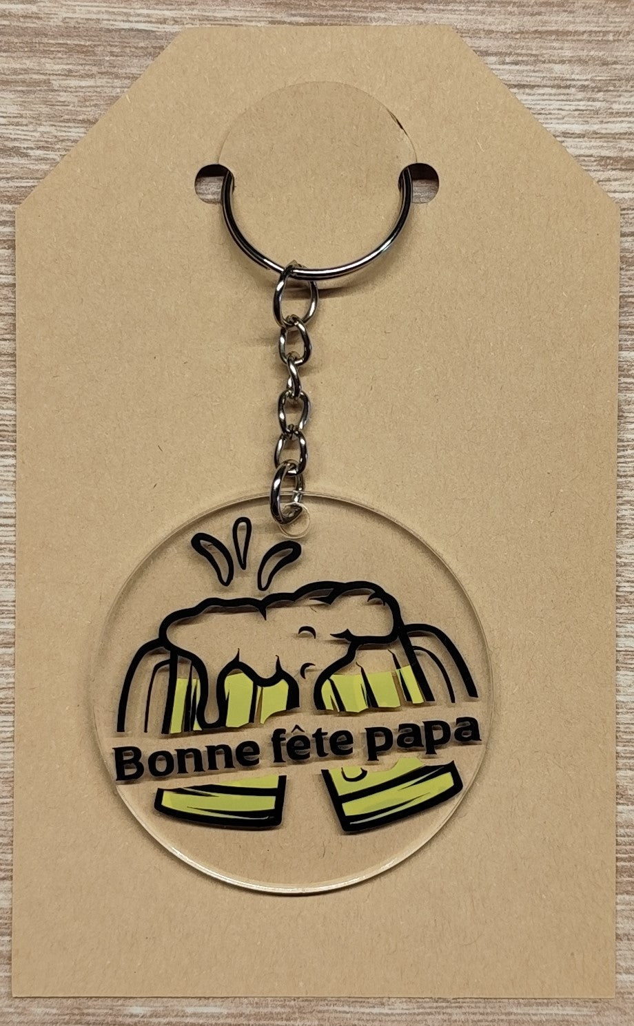 Porte-clé acrylique Bonne fête Papa bière – Ø5cm