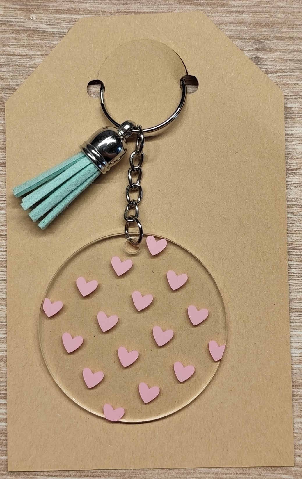 Porte-clé acrylique Pluie de cœurs roses – Ø5cm