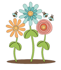 Autocollant Printemps – 3 fleurs et abeilles