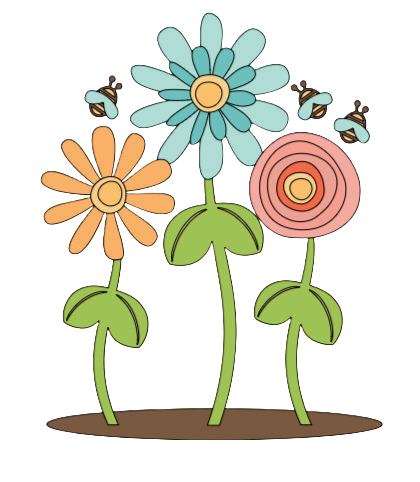 Autocollant Printemps – 3 fleurs et abeilles