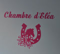Sticker mural Chambre prénom – Fer à cheval & cheval fleuri